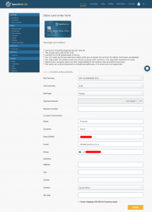 SpectroCoin debit card order form
