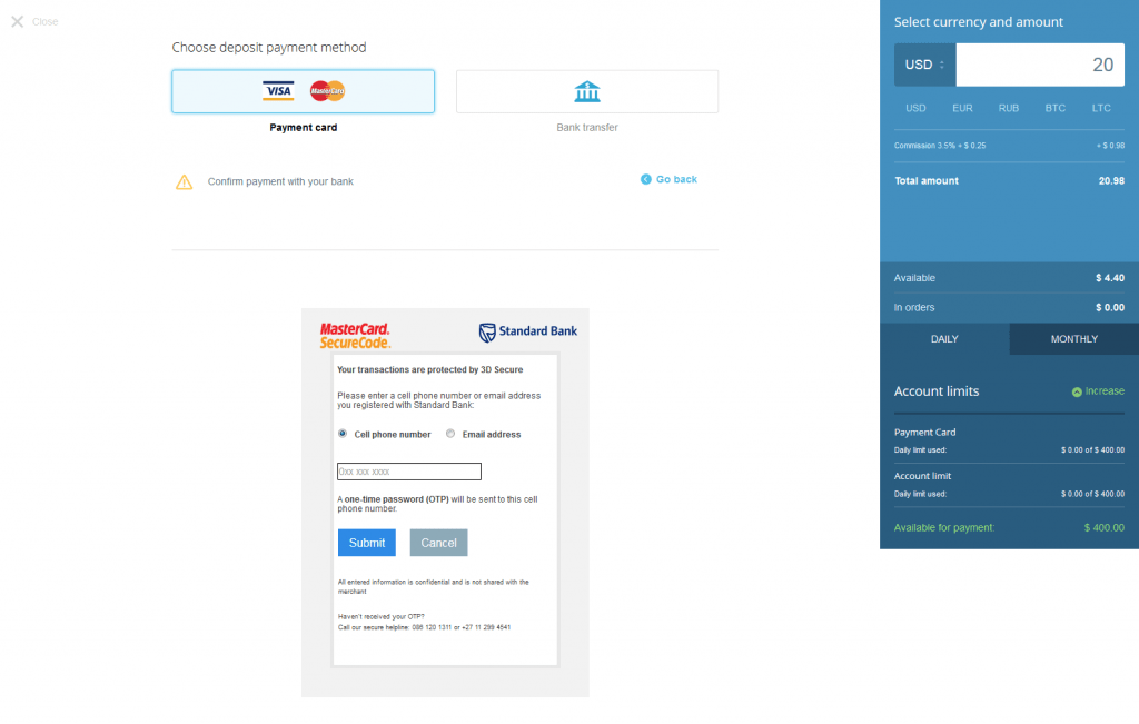 confirm deposit