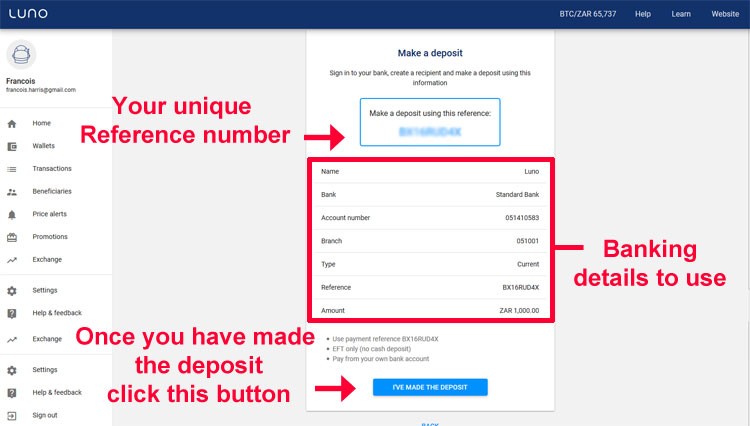 Luno banking details