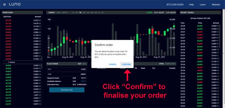 Luno confirm buy order