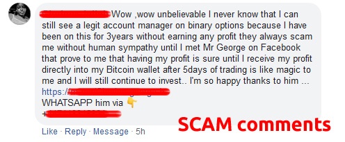 Scammer comments on Facebook